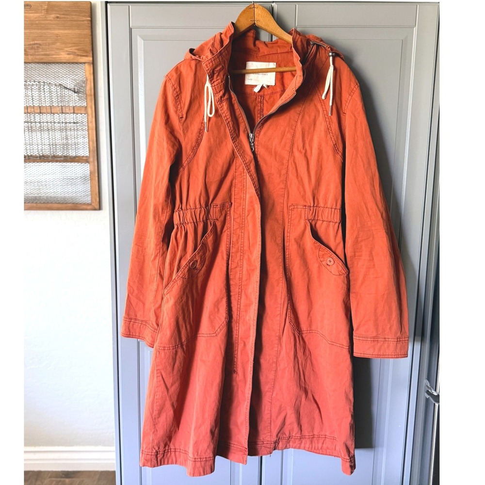 Anthropologie Women Longline Anorak Parka Cargo Jacket, Orange, M